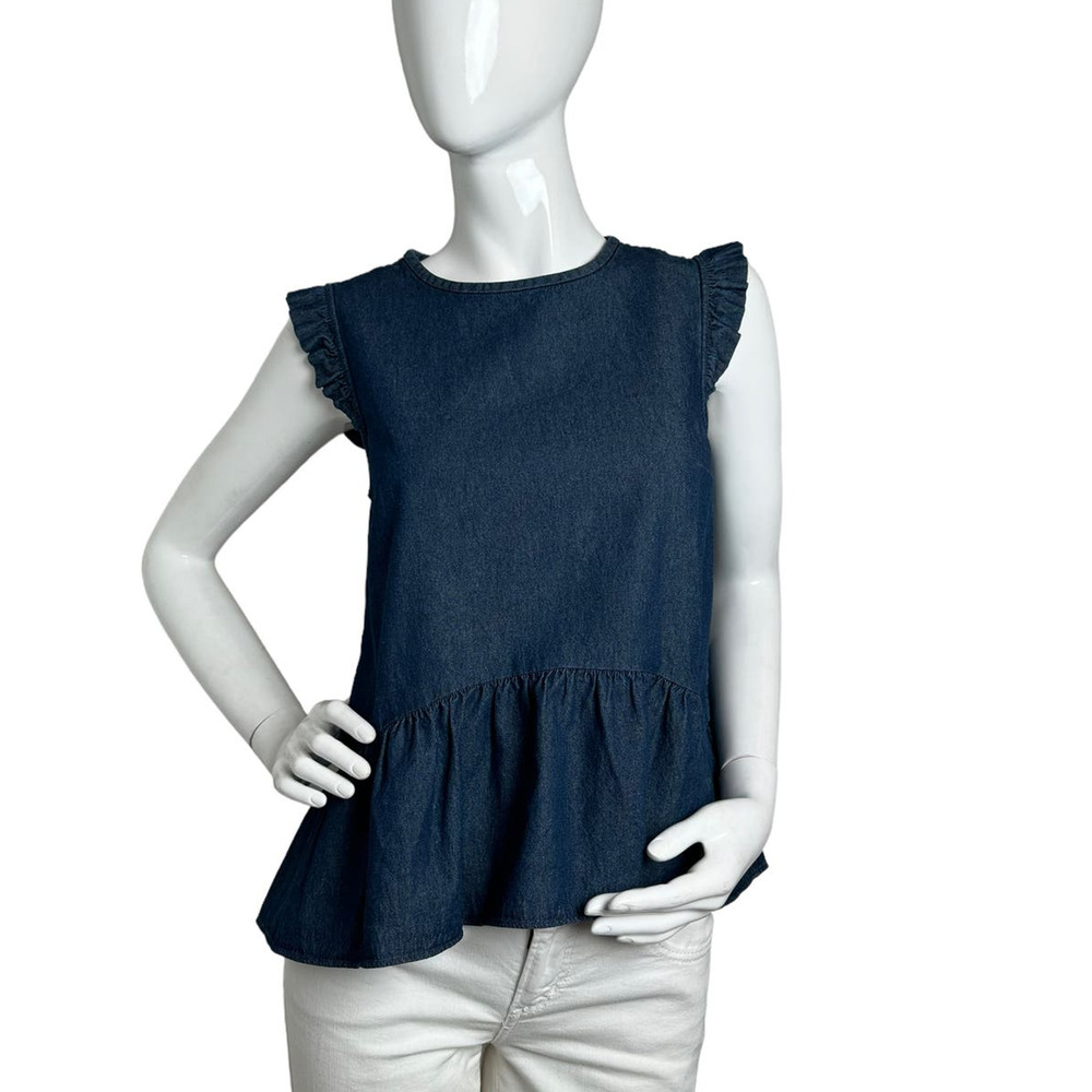 Kate Spade Chambray Flounce Top size 10  Casual Indigo